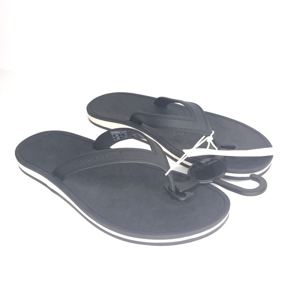 NWT Coach Black Pool Flip Flop Sandals SH0582 - Picture 2 of 6